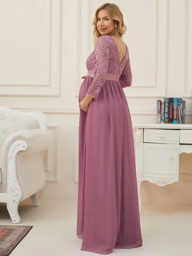 Vista 2 de Ever-Pretty Vestido de maternidad con bordado de encaje de manga 34 de gasa para mujer 20797-EYUS