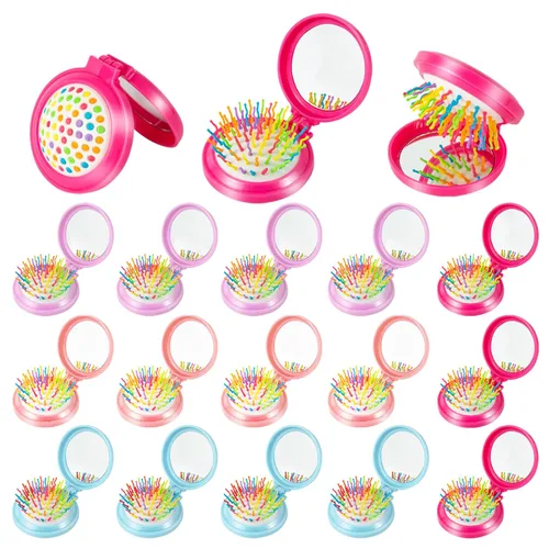 Vista 8 de ONLYFU Paquete de 8 mini cepillos de pelo con espejo, cepillos compactos plegables con cerdas de nailon suaves, peine de bolsillo de viaje