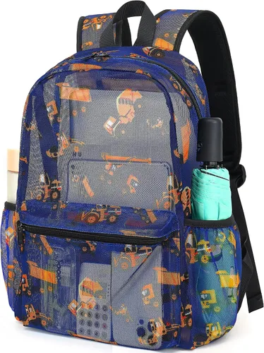 Vista 6 de CAMTOP Mochila de malla para niños y niñas, mochila transparente para preescolar, mochila casual para escuela, playa, viajes, deportes, Azul