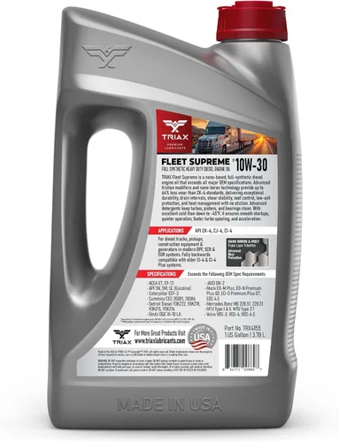 Vista 2 de Triax Fleet Supreme ESP 10W-30 Ultimate Full Synthetic, modificado por fricción, API CK-4, aceite de motor diésel resistente con Moly, rendimiento