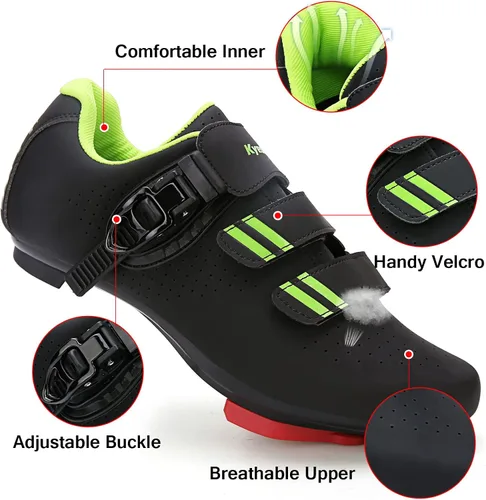 Vista 4 de Zapatos de ciclismo para hombre y mujer, compatibles con Pelaton, zapatos de bicicleta de carretera, preinstalados con clip de tacos Delta, pedal