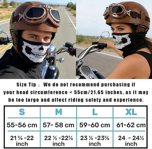 Vista 2 de Cascos de Motocicleta de Estilo Alemán, Medio Casco de Cuero Retro, Aprobado por el DOT, para Adultos, Hombres y Mujeres, Casco de Media Cara Marrón