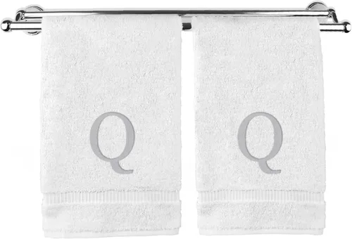 Vista 204 de Toalla de mano monogramada, regalo personalizado, juego de 2 - Toalla bordada con letra de bloque dorada - Extra absorbente 100% algodón turco