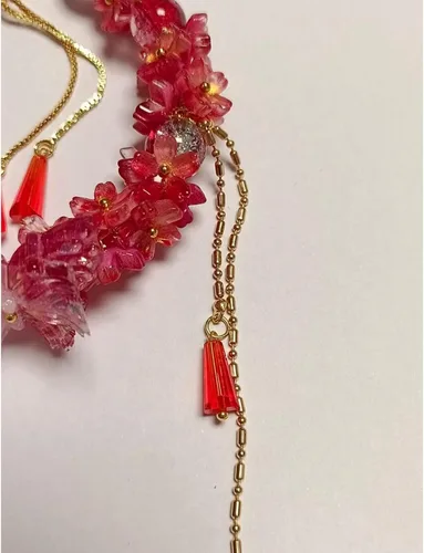 Vista 4 de Pulsera de la suerte de circonita con cuentas de cristal rojo y blanco morado para mujer Cadena de aleación ajustable de 7.9-11.8 in, lista