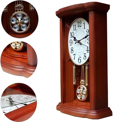 Vista 6 de Reloj de péndulo, relojes de repisa vintage, funciona con pilas, para sala de estar, oficina, hogar, reloj de chimenea con campanilla Westminster