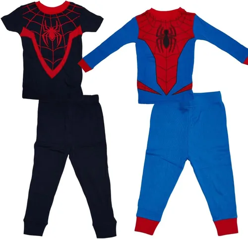 Vista 8 de Marvel Juego de pijama de Spiderman, ropa de dormir de 4 piezas para niños pequeños y niños pequeños, tallas 2T a 5T
