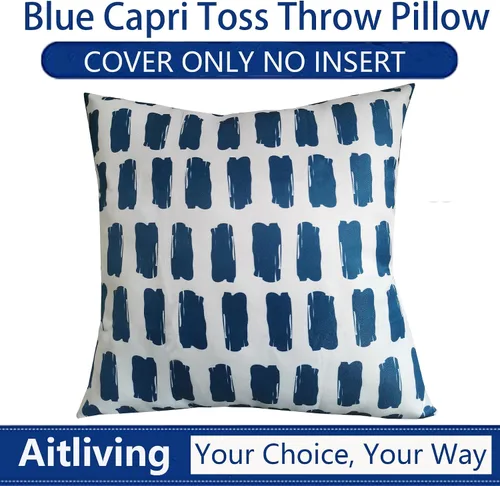 Vista 7 de Funda de almohada decorativa clásica con diseño de crayón de mano azul estilo capri, marcas geométricas, funda de almohada decorativa de 17 x 17