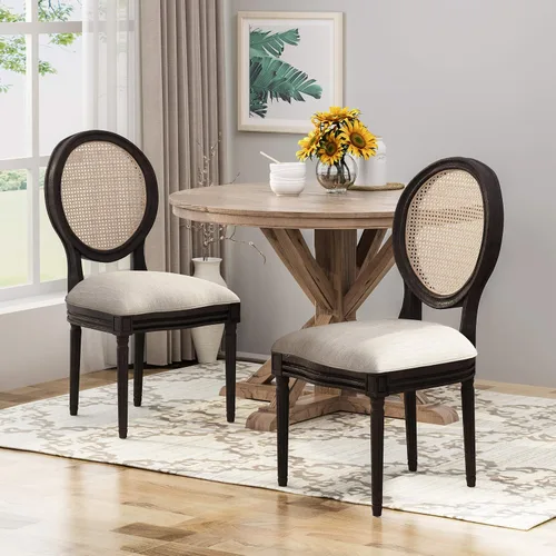 Vista 2 de GDFStudio Sillas de comedor de madera con cojines (juego de 2), beige, natural y negro