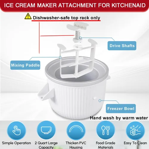 Vista 2 de Accesorio para Máquina de Helados para Batidora de Pie KitchenAid, Compatible con Batidoras de Pie de 4.5/5QT y 6QT, Tazón Congelado para Máquina