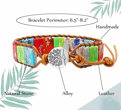 Vista 6 de Pulsera de cuero de chakras, hecha a mano, bohemia, girasol, piedra real, pulseras para mujeres y niñas, tejido de yoga curativo, joyería