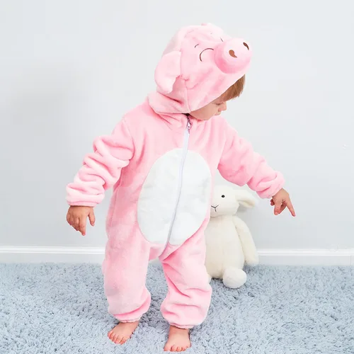 Vista 3 de Traje unisex de franela con capucha para bebé, diseño de animal