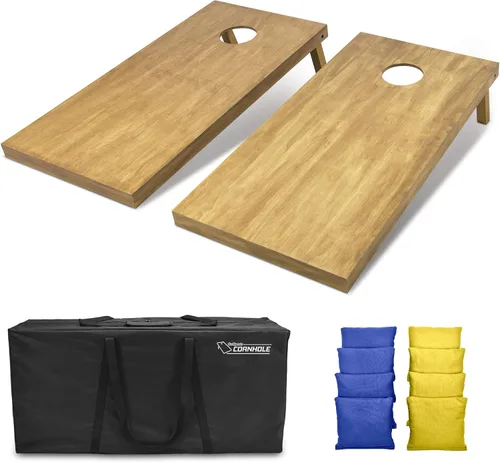 Vista 47 de GoSports 4 ft x 2 ft Regulation Size Wooden Cornhole Boards Set with Light Brown Finish - Includes Carrying Case and Bean Bags Negro- gris