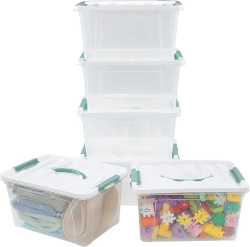 Vista 7 de Caja transparente de 14 cuartos de galón con tapa y asa, bolsa de almacenamiento de plástico juego de 6