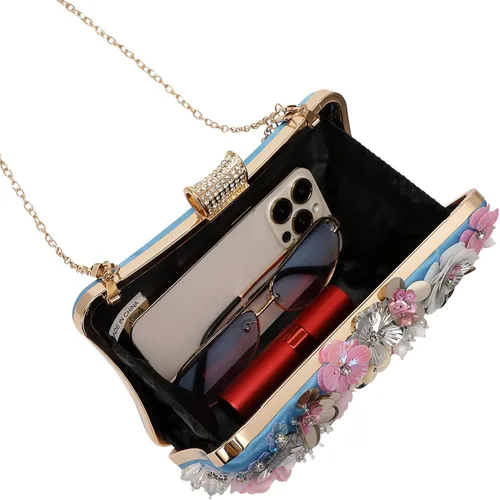 Vista 8 de LETODE Bolso de mano de flores para mujer, bolso de fiesta formal, bolso de hombro con correa de cadena