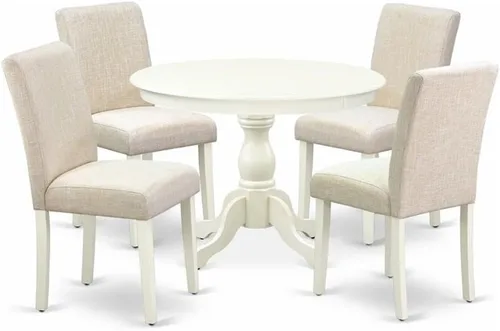 Vista 16 de East West Furniture HBAB3-ABK-24 Hartland - Juego de habitación de 3 piezas que contiene una mesa de comedor redonda con pedestal y sillas tapizadas