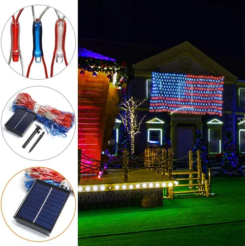 Vista 4 de Realización de luces de bandera estadounidense avanzadas, 420 luces LED Red de luz LED impermeable de los Estados Unidos para el Día de los Caídos