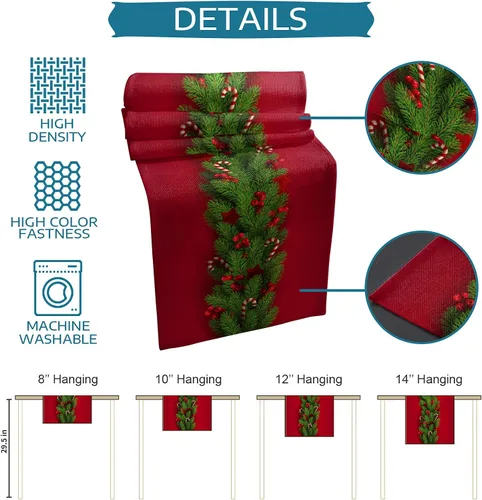 Vista 7 de Camino de mesa de Navidad de 70 pulgadas de largo, paños de mesa de árboles de Navidad rojos de algodón y lino para aparadores, bufandas de mesa