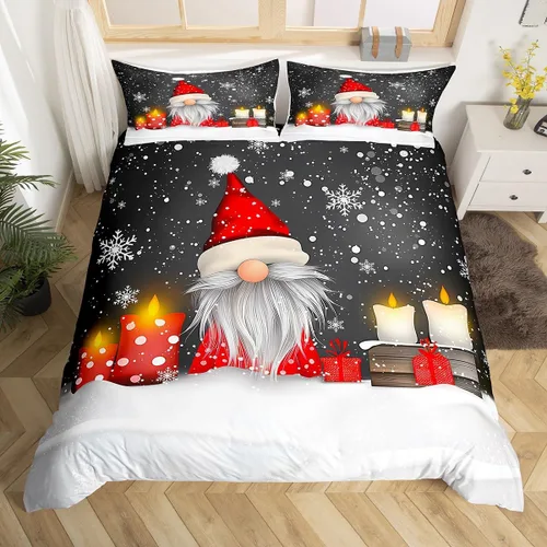 Vista 3 de Feelyou Juego de ropa de cama de Navidad gris para niños, tamaño individual, funda de edredón enana de Navidad para niños, niñas, adolescentes