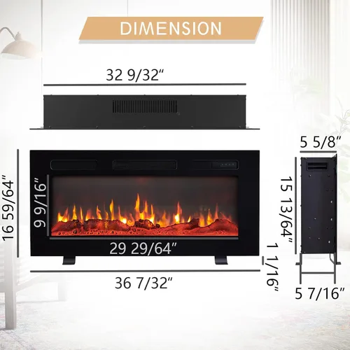 Vista 4 de Efiretric® Grace - Chimenea eléctrica 3 en 1 de 36 pulgadas de ancho (EF449), independiente, montada en la pared, empotrada, efecto de llama de 9