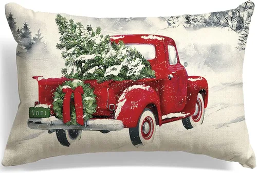 Vista 7 de Funda de almohada con texto en inglés "Merry Christmas", color verde, decoración de Navidad, funda de cojín de lino, 12 x 20 pulgadas