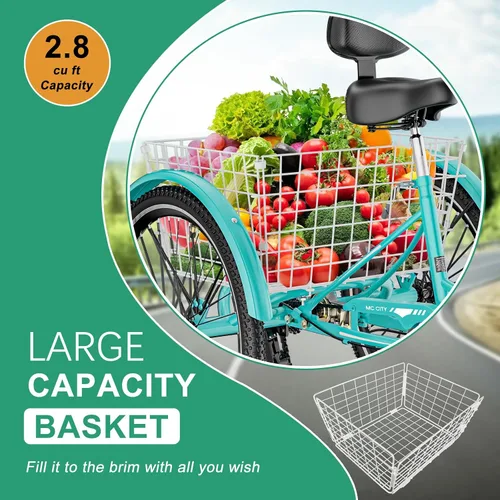Vista 5 de LILYPELLE Adult Tricycle 7 Speed, 3 Wheel Bike Adult, 20/24/26 inch Wheels Cruiser Bikes with Cargo Basket for Seniors, Women, Men
