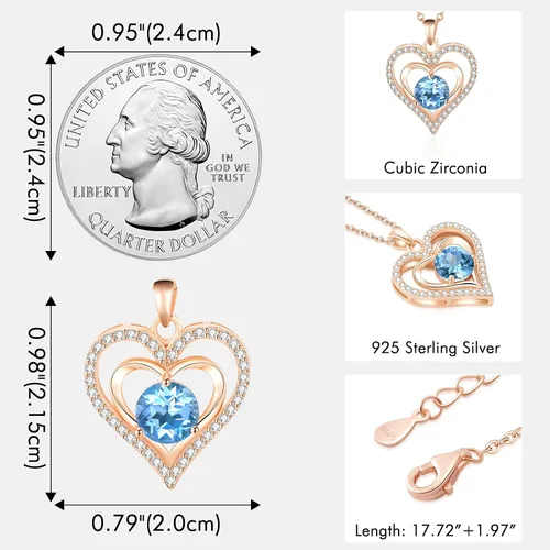 Vista 4 de capirosa S925 Forever Love Heart Necklaces for Women Mother's Day Gifts Sterling Silver Rose Gold Diamond Birthstone Pendant Necklace Jewelry