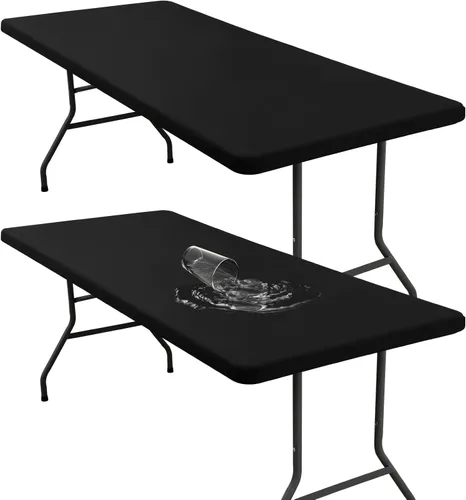 Vista 10 de Mantel rectangular elástico ajustable de 4 pies, funda de tela impermeable, mantel de poliéster lavable para cenas, fiestas, otoño