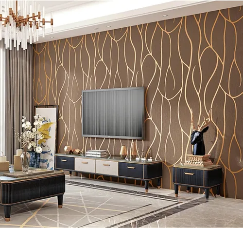 Vista 6 de Papel pintado no tejido con patrón geométrico nórdico de líneas modernas, simple y elegante para sala de estar, fondo para televisión, decoración