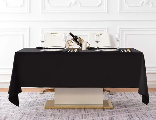 Vista 5 de Surmente Mantel rectangular de poliéster de 60 x 102 pulgadas para bodas, banquetes o restaurantes (negro, paquete de 2)