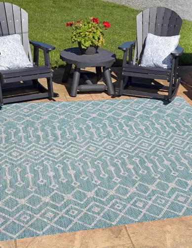 Vista 94 de Unique Loom Outdoor Trellis Collection - Alfombra de área con diseño de enrejado tribal (2 pies 2 pulgadas x 3 pies 1 pulgada, ovalada, azul/marfil)