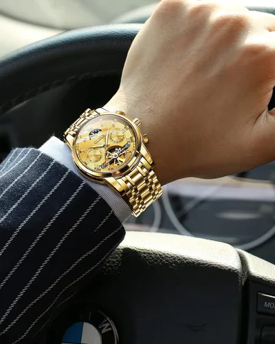 Vista 4 de OLEVS Relojes automáticos para hombre diseño de esqueleto Tourbillon cuerda automática reloj de pulsera de lujo fase lunar fecha impermeable
