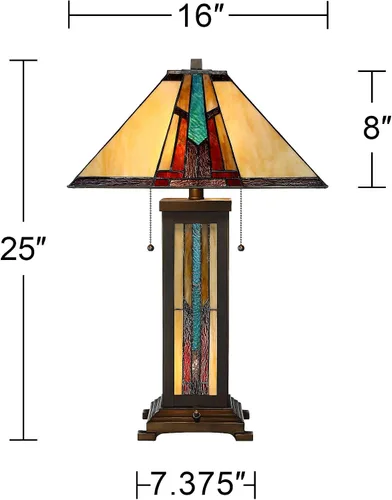 Vista 4 de Robert Louis Tiffany Ranier Mission - Lámpara de mesa estilo Tiffany de 3 vías con atenuador de mesa y luz nocturna de 25 pulgadas, pantalla