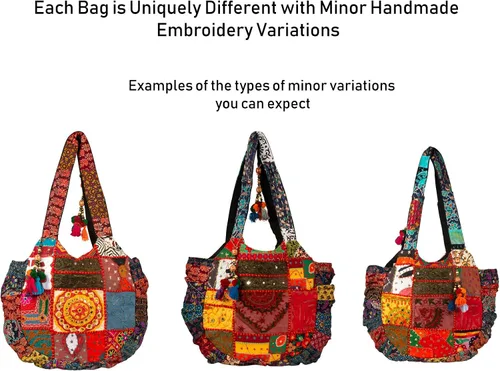Vista 4 de Tribe Azure - Bolso de hombro hecho a mano para mujer, grande, floral, colorido, hecho a mano, para verano, playa, picnic, libros, portátil