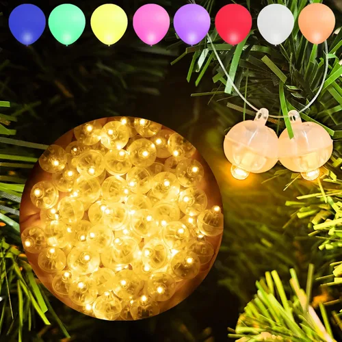 Vista 19 de Aogist - 50 mini luces de 10 colores, luz LED impermeable de largo tiempo de espera, funciona con pilas, lámpara de bola para globo, farol de papel