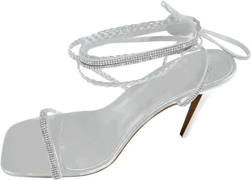 Vista 3 de AIHOU Sandalias para mujer, con cremallera transparente, tacón alto, sandalias casuales de verano, sexys, al aire libre, informales, para mujer