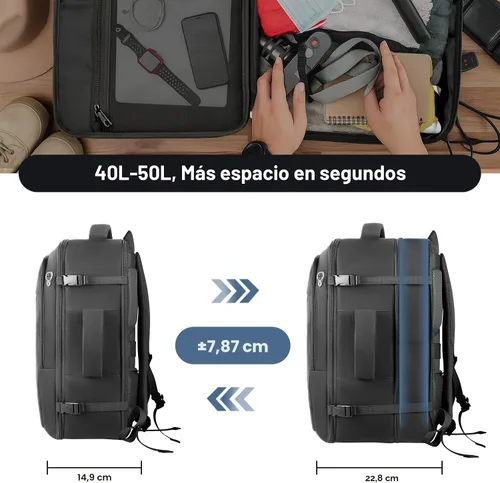 Vista 3 de Mochila de transporte para viajes de 1 a 10 días, mochila de viaje extra grande de 40L-50L aprobada por la TSA, bolsa expandible para laptop, bolsa