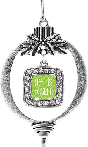 Vista 207 de Inspired Silver - Adorno con dije de reina de rodillo - Adornos navideños cuadrados de plata con joyas de circonita cúbica