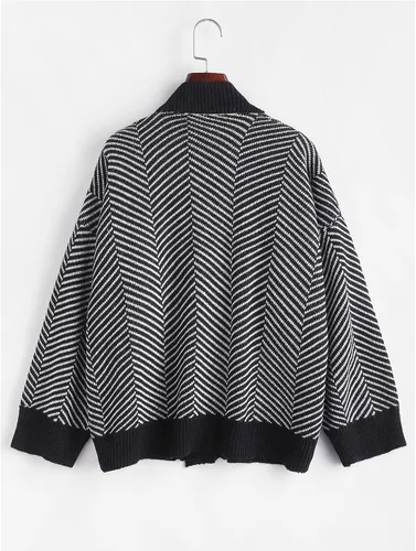 Vista 2 de ZAFUL Women's Striped Cardigan Long Sleeve Button Up Open Front Knit Oversized Sweater