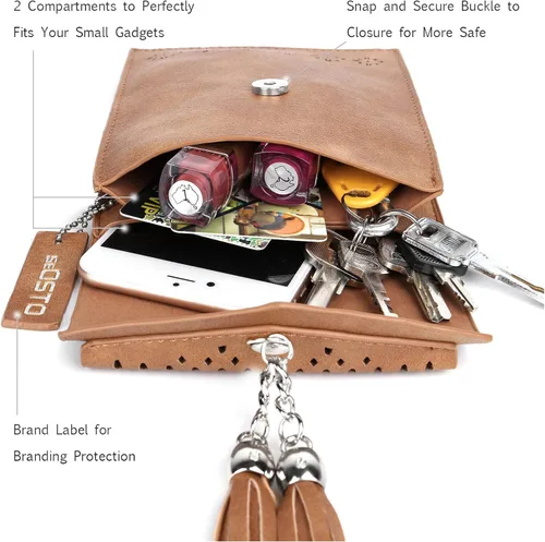 Vista 7 de seOSTO Bolso cruzado pequeño para mujer, cartera con borlas para teléfono celular