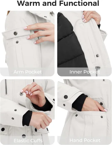 Vista 6 de wantdo - Chaqueta para mujer, acolchada, de invierno, cálida, gruesa, con capucha extraíble