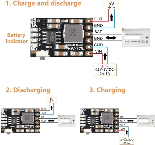Vista 4 de 8 unids 2A 5V descarga de carga módulo integrado 3.7 V 4.2 V para batería de litio 18650 impulso de carga móvil fuente de alimentación de carga