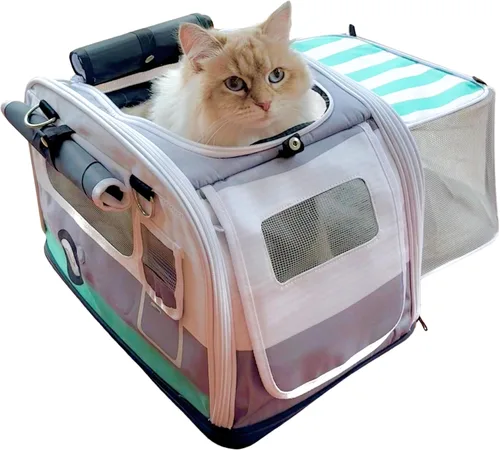 Vista 11 de Kittyrama Transportador para gatos aprobado por aerolíneas de lados suaves con escondite expandible Cremalleras autobloqueantes SBS a prueba