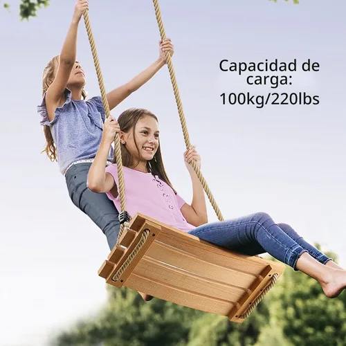 Vista 6 de PELLOR - Columpio de madera para niños, columpio de madera curvada para patio trasero, columpio de madera carbonizada colgante de carga de 220