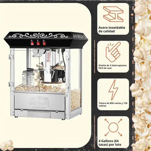 Vista 4 de Máquina para palomitas de maíz perfectas Great Northern de 10 oz, hace 12 cuartos de galón, Negro