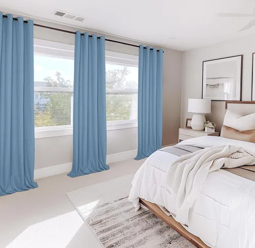 Vista 2 de 100% Blackout Shield Cortinas opacas de lino para dormitorio, cortinas con aislamiento térmico de 45 pulgadas de largo, juego de 2 paneles