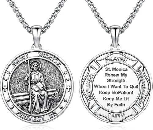 Vista 14 de Collar con colgante de amuleto de medalla de San de plata 10A-St Michael Oval