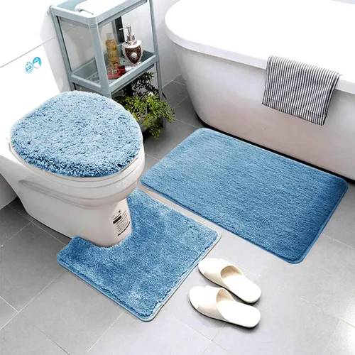 Vista 9 de Luxury Home Goods Juego de 3 alfombras de baño de microfibra súper suave, incluye alfombra de baño, alfombra de contorno y cubierta para tapa