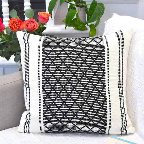 Vista 24 de Funda de almohada tejida de algodón, color verde oliva/blanco roto, 16 x 16 pulgadas (una sola pieza)