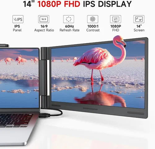 Vista 3 de AOC Extensor de pantalla para laptop de 14", monitor portátil para Negro mate