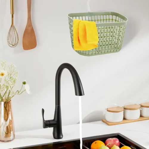 Vista 4 de Cesta colgada de pared, cesta de malla montada en la pared, cesta de frutas colgada de material PP con gancho de rotación de 360 grados, cesta